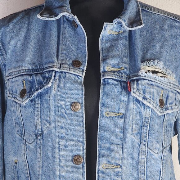 Levi Strauss Medium Wash Distressed Red Label Vintage Original Jean Jacket Sz S - Picture 2 of 16